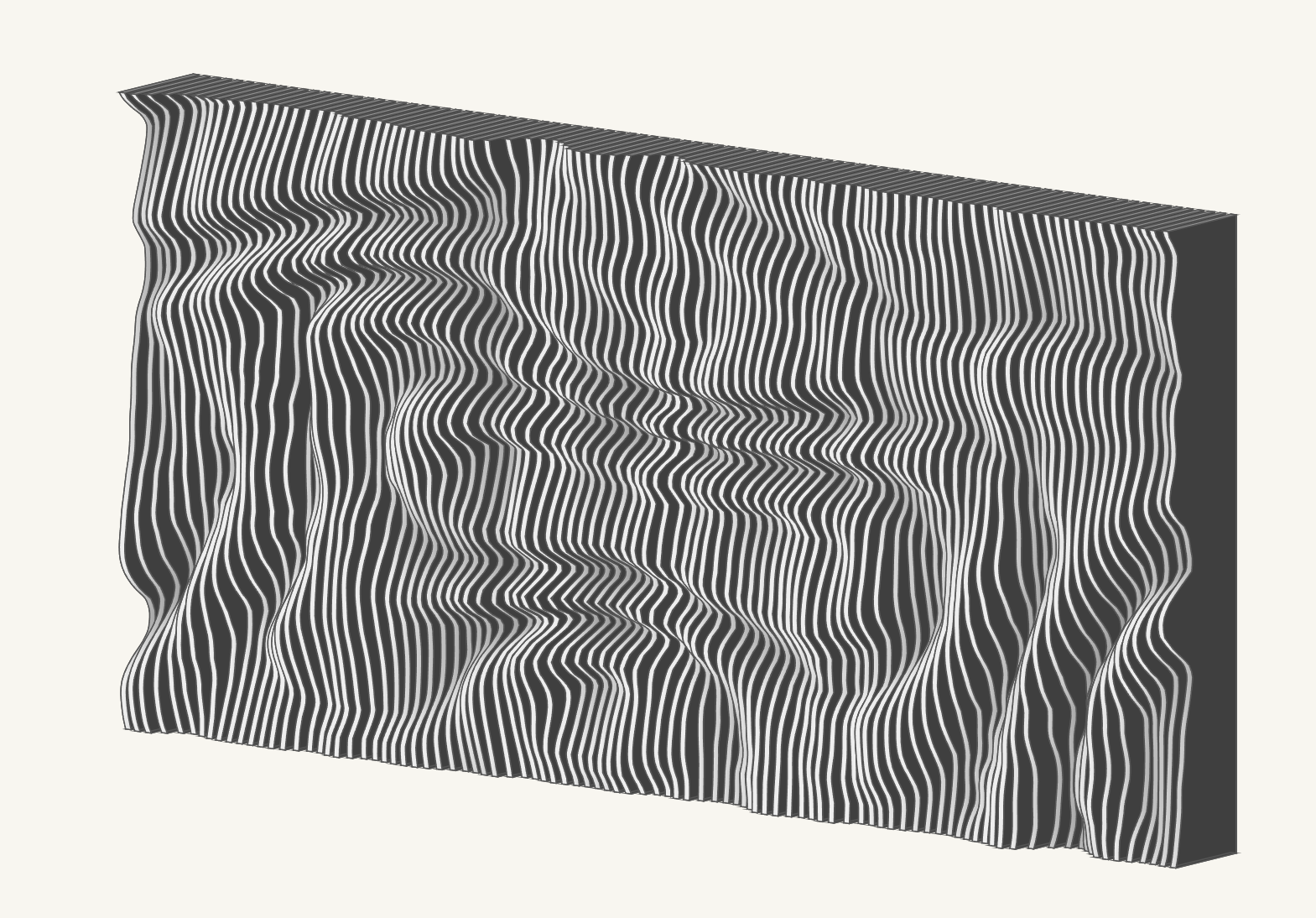 Parametric slat wall panel with flowing banded relief