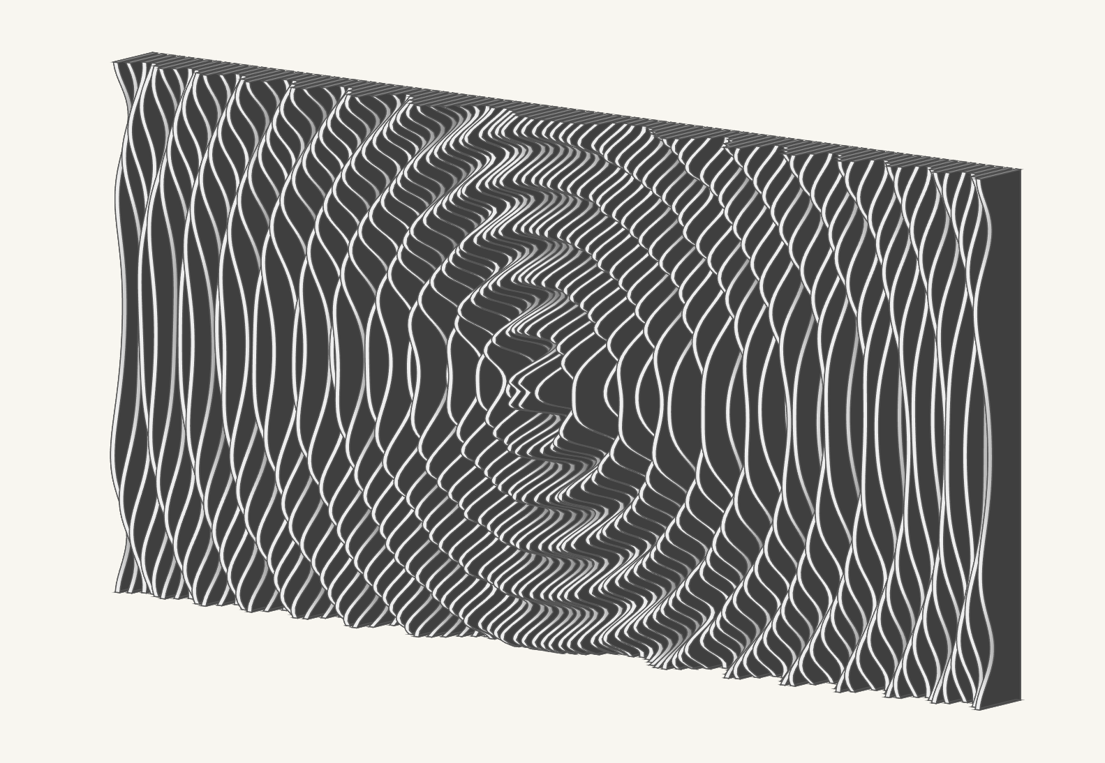 Parametric slat wall panel with gyroid-style woven relief