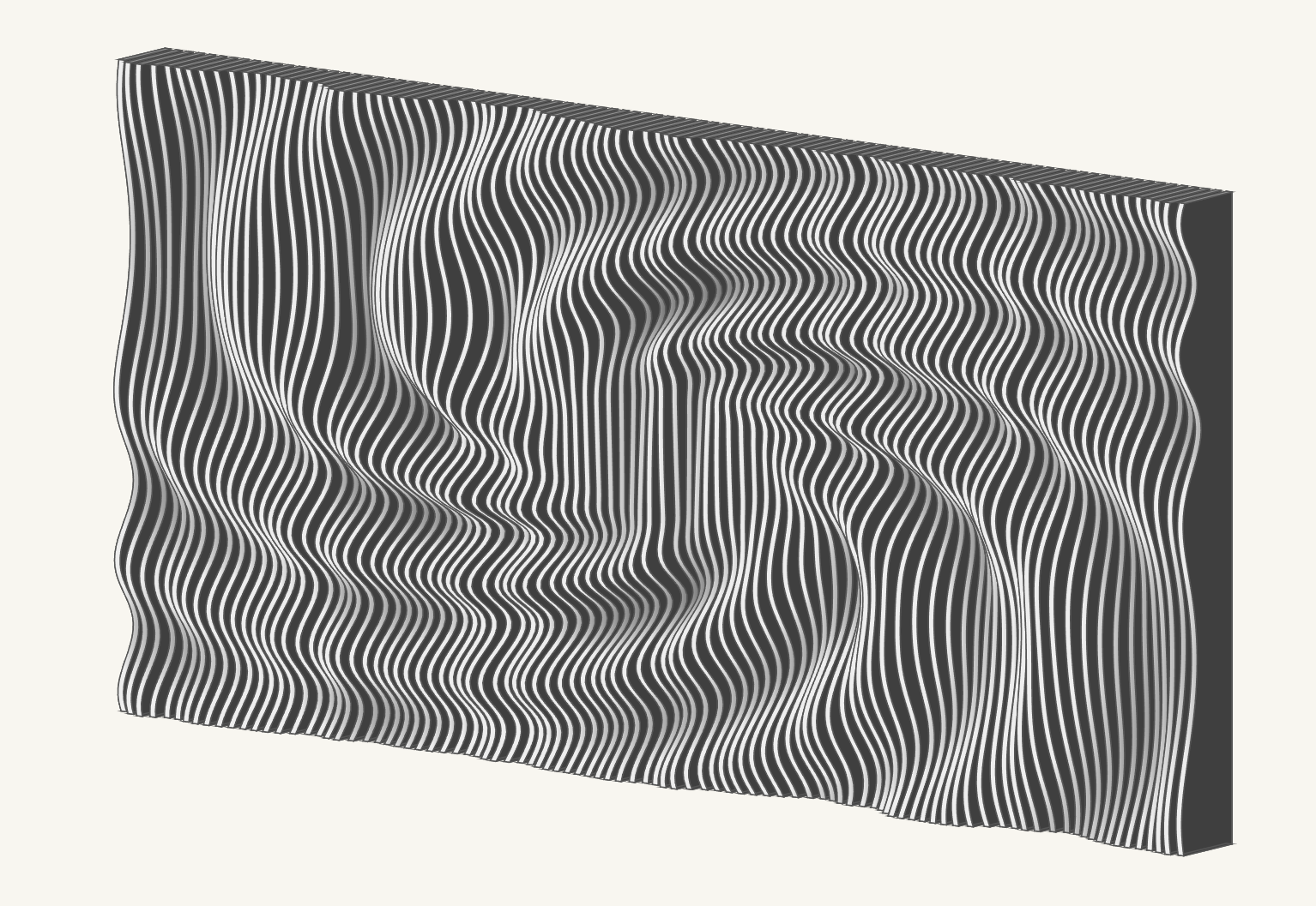 Parametric slat wall panel with flowing wave relief